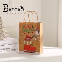 Sac cadeau de Noël en forme d'élanche, sac en papier avec poignée, pochette cadeau pour bonbons de la veille de Noël, sac d'emballage en papier kraft à motif de dessin animé