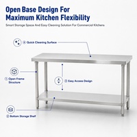 Table de préparation en acier inoxydable robuste pour restaurant, table de travail à base ouverte avec étagère de rangement pour cuisine commerciale d'hôtel
