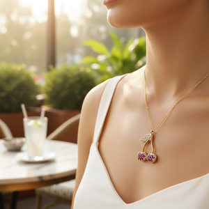 สร้อยคอรูปเชอร์รี่สีทอง14K เครื่องประดับชั้นดีสำหรับผู้หญิงทำจากไก่งวง - Product Image 3