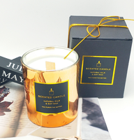 Bougie parfumée en cire de soja de luxe pour mariage, prix d'usine, pot en verre doré, mèche en bois, étiquette privée, autres bougies avec boîte