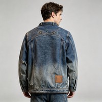 Veste en jean délavé pour homme, coupe ample, style vintage, col montant, décontractée, personnalisable OEM, vente en gros
