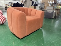Fauteuil d'appoint moderne en velours capitonné à cannelures incurvées, orange, pour café, hall d'entrée, salon