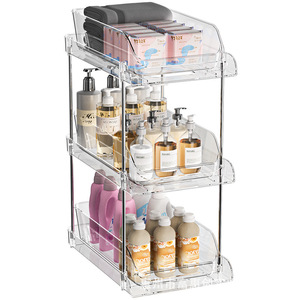 Pull Out Cabinet Storage Rack 2 Tier Rectangular <b>Under</b> Sink Bathroom Vanity Organizer For Personal Care Products - Product Image 3