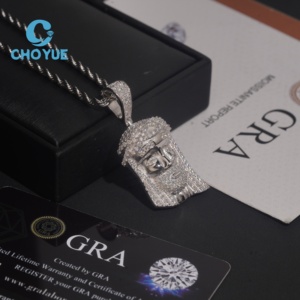 Colgante Pequeño de Cabeza de Jesús en Plata de Ley 925 con Moissanita, Joyería Hip Hop, Colgante Hip Hop Personalizado con Moissanita para Hombre - Product Image 4