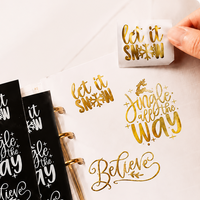 Autocollants décoratifs personnalisés écologiques en papier adhésif pour scrapbooking et journal, impression UV feuille d'or, résistants à l'eau