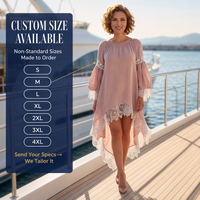 Robe Tunique Asymétrique à Dentelle Douce Marque Privée, Col Rond, Manches Bouffantes Transparentes, Poignets en Crochet, Été – Fabrication OEM/ODM