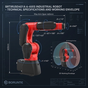 BRTIRUS0401A 6-Axis Desktop <b>Robot</b> 1kg Payload 465mm 0.06mm IP54 <b>Mini</b> Industrial <b>Robotic</b> Arm Assembly Pick Place Lab Education - Product Image 6