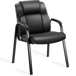 Chaise d'Invité en Cuir avec Accoudoirs Rembourrés pour Réception Réunion <span class=keywords><strong>Conférence</strong></span> et <span class=keywords><strong>Salle</strong></span> d'Attente Bureau Latéral Maison Noir - Product Image 1