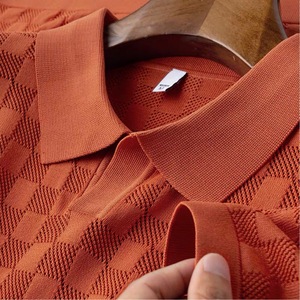 Camisa de Hombre, Color Rojo Anaranjado, Tejido de Punto, Manga Corta, Cuello Camisero, Ropa Casual, 100% Poliéster, Transpirable, con Botones - Product Image 2