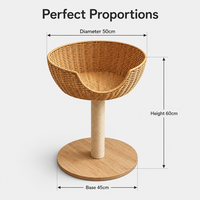 Panier pour chat en rotin tressé naturel avec griffoir en sisal et base en bois massif, mobilier d'intérieur pour animaux de compagnie
