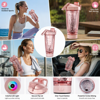 Bouteille shaker à protéines rechargeable par USB-C, mélangeur électrique premium, réutilisable, 600 ml, rose, emballage