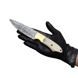 Cuchillos Rajput OEM Personalizables, Cuchillo de Caza de Hoja Fija de Acero de Damasco, Punta de Gota, Mango de Madera, Grado Industrial, 22 cm de Longitud Total - Product Image 1