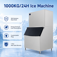 Machine à glaçons industrielle de 1000 kg par jour, machine à glaçons en cubes de 22 mm, 220 V, équipement commercial pour hôpital, bar à cocktails
