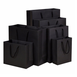 Luxury Black Craft Paper Bag Custom Logo Manufacturer's Luxury Black Gift Shopping Cardboard Packaging for Tea Beer Customized