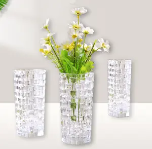 Luxury Creative Flower Glass Vase Embossed Home Decor Glass Vase Wedding Centerpieces Clear