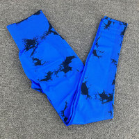 Damen Yoga-Hose mit hohem elastischem Bund, Batik-Print, knöchellang, aus Spandex/Nylon, gerippte Kanten, pfirsichfarben, Bauchkontrolle, Shapewear