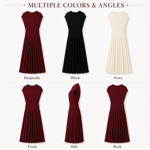 <span class=keywords><strong>Abito</strong></span> Lungo da Donna Senza Maniche <span class=keywords><strong>in</strong></span> <span class=keywords><strong>Maglia</strong></span>, Collo Tondo, Vita Plissettata, Colore <span class=keywords><strong>Bordeaux</strong></span> - Product Image 5