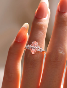 Romantic Rose Gold Marquise Cut Fancy <b>Pink</b> Diamond Engagement Ring Women's Jewelry - Product Image 2