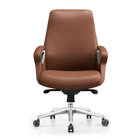 Kursi Kantor Eksekutif Gaya Eropa Mewah Desain Kontemporer Kulit Asli Putar Dapat Disesuaikan Tingginya Rangka Aluminium