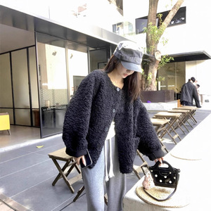 Korean Style Faux Lamb Wool Coat Women Winter Loose Thick Warm Long Sleeve Solid Color Buttons Khaki Black - Product Image 4