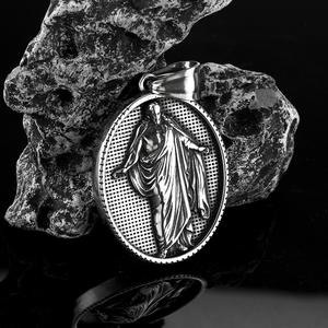 Collar Retro Europeo Americano para Hombre, Colgante de Acero Inoxidable con Diseño de Santo Griego Antiguo, Joyería Religiosa para Ceremonias - Product Image 2