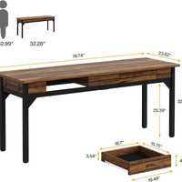 Bureau d'ordinateur extra long pour deux personnes avec 2 tiroirs, table de travail de direction en MDF avec espace pour imprimante, portable et réglable