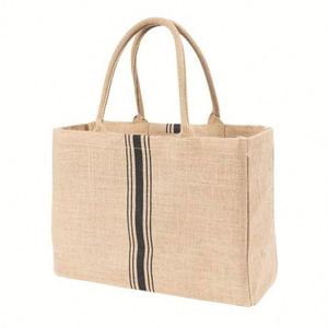 Bolsa de Yute Personalizada con Diseño Decorativo para la Playa, Maestras, Madres, Damas de Honor, Bodas, con Bolsillo Interior con Cremallera y Rayas - Product Image 1