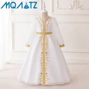MQATZ中東キッズホワイトフラワーガールパーティードレスプリント長袖子供用ドレスMSL03