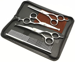 7.5inch White Paint Stainless Steel Pet Beauty <b>Scissors</b> Straight Cut Suit 3 Pack with Comb and Dense Tooth Braces for <b>Dogs</b> - Product Image 1