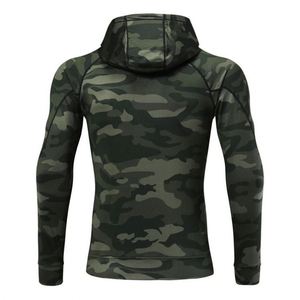 Survêtement de sport camouflage à séchage rapide pour hommes, avec sweats à capuche zippés intégraux et vestes vert foncé – Vente en gros - Product Image 2