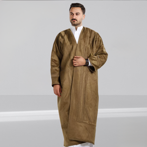 In Stock High Quality Arabic Moroccan Winter Thobe Men's Prayer Luxury Winter Long Sleeve Thobe Coat <strong>Farwa</strong> Suede for Adults - Product Image 5