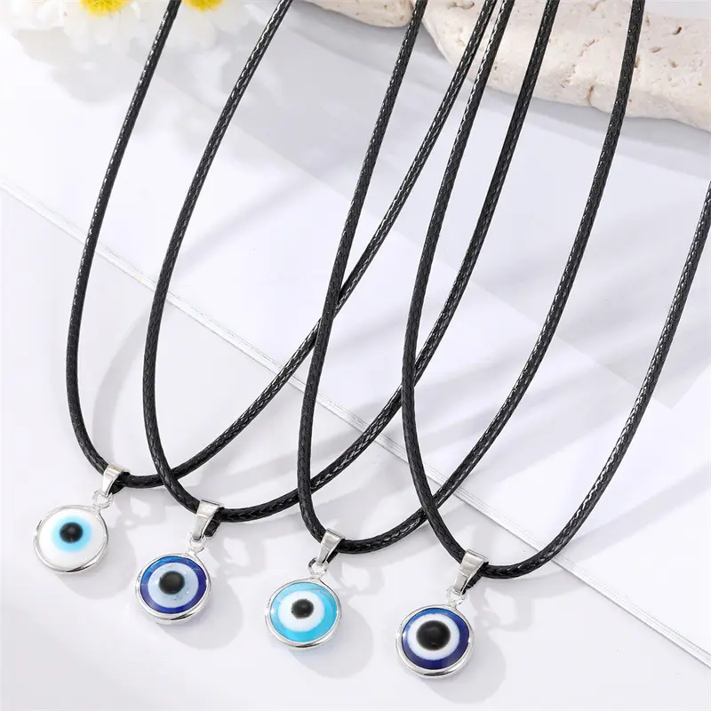 Hot Selling Turkish Women Devil Eye Pendant Fashion Blue Eyes Leather Cord Necklace Wholesale Cheap Classic Bayan Kolye