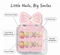 Lot de 12 faux ongles pour enfants à presser, mignons animaux 3D, courts, en ABS, avec colle gelée, étui nœud, faits à la main, marque privée