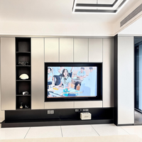 Console multimédia avec éclairage LED, design minimaliste, MDF noir, bois massif, pour salle de divertissement