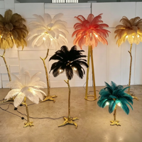 Lampe sur pied décorative en plumes d'autruche, style luxe léger américain, populaire pour les salons, les chambres, les hôtels et les villas