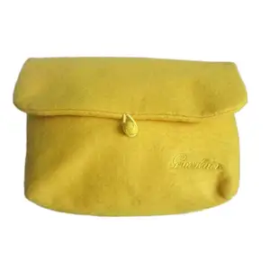 Small Eco Friendly Dark Yellow Embroidery Make Up Pouch Recycled Polyester Felt Cosmetic Bag Custom Felt Bag