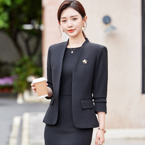 Women's Blazer Solid Color Worsted Anti-Wrinkle Professional Suit Jacket For Office Workwear - Product Image 1
