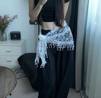 Foulard de taille ajouré en dentelle avec pompon fleur rose, triangle enveloppant la taille, sous-jupe superposée, foulard de hanche, streetwear, danse jazz