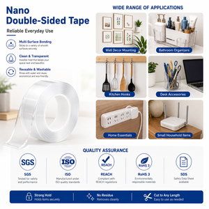 <span class=keywords><strong>Cinta</strong></span> Adhesiva Mágica Nano de <span class=keywords><strong>Doble</strong></span> Cara, Resistente, con Agarre de Gel, 2mm 20mm 5m, Reutilizable, Transparente, Adhesivo de Montaje - Product Image 3
