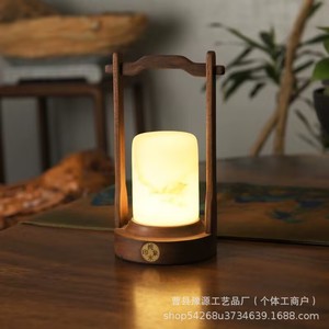 Retro Style Table Lamp Solid Wood Marble Cover <b>Touch</b> Control Rechargeable Portable Night <b>Light</b> For Bedside Sleep Breastfeeding - Product Image 3