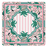Set Mahjong Bambu Mewah Modern dengan Ubin Akrilik Berbingkai Hijau Mint & Merah Muda, Motif Tanaman, Dapat Dilipat dan Portabel