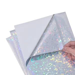 Papel adhesivo de vinilo troquelado holográfico inyección de tinta imprimible etiqueta adhesiva hoja transparente A4 adhesivo personalizado