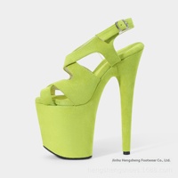 Sandales à talons hauts sexy européennes et américaines, d'été, rayées, en daim, à lacets, à bout ouvert, imperméables, à plateforme, pour boîte de nuit, défilé, danse sur barre