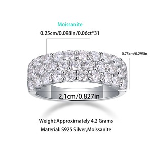 패스 다이아몬드 테스터 3 행 라운드 메인 다이아몬드 웨딩 밴드 지그재그 세트 VVS Moissanite 솔리드 925 실버 밴드 오픈 링 남성용 - Product Image 3