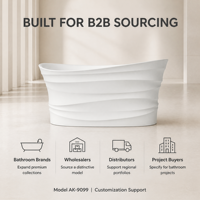Baignoire en pierre artificielle blanche à surface solide, design ondulé brillant, longueur personnalisable, pour usage hôtelier et domestique, vente en gros