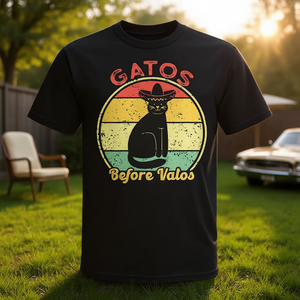 T-shirt da uomo in cotone nero Gatos Before Vatos Retro Vintage Cat - Product Image 3