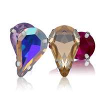 Strass en verre K9 en forme de goutte d'eau avec griffes argentées, cristaux en forme de poire à coudre en gros pour fabricants de robes de mariée