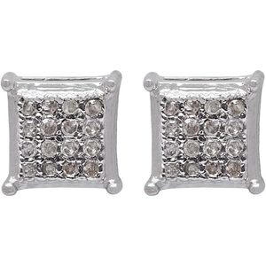 Pendientes de Diamantes Ornaatis, 0.10 Quilates en Total, Corte Redondo, Color G-H, Claridad I, Plata de Ley 925, Engaste Cuadrado, 6 mm, para Mujer - Product Image 2