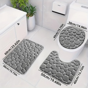 Cangming <b>Bath</b> <b>Mat</b> Set 40x60cm 50x40cm 38x40cm Coral Fleece Non-Slip <b>Absorbent</b> Toilet Floor <b>Mats</b> Bathroom - Product Image 3