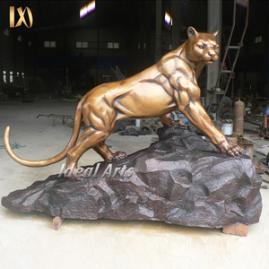 Custom Made decoração ao ar livre artesanato Metal Animal vida tamanho pantera escultura <span class=keywords><strong>Bronze</strong></span> Leopard estátua - Product Image 3
